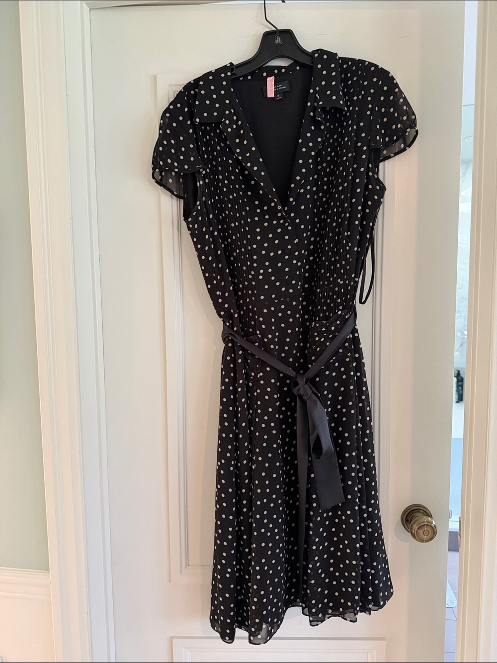 Black Polka Dot Wrap Dress with Tie Waist